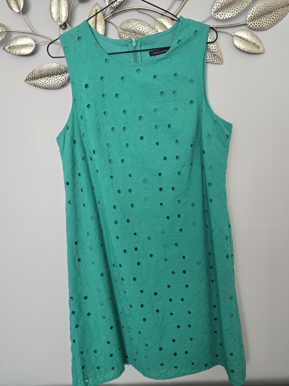Tommy Hilfiger Teal Eyelet Sleeveless Shift Dress Size 10